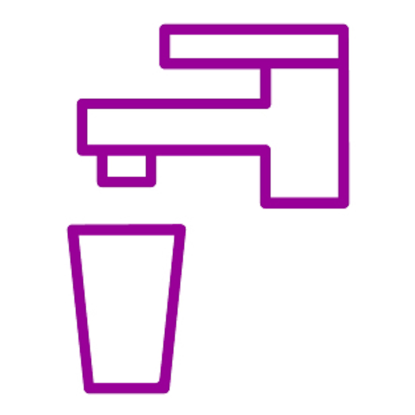 tipps-plastikflaschen-vermeiden.jpg Wasser aus der Leitung. Dieses Icon zeigt einen lila-farbigen Wasserhahn und ein Glas.