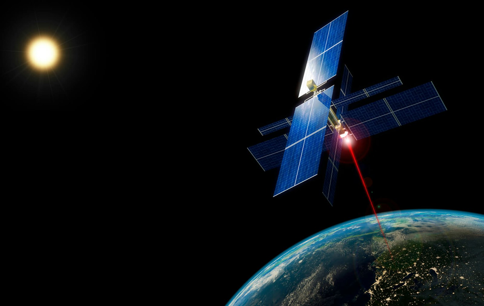 solarmodul-solarkraftwerke-im-all Im Weltall gesammelte Sonnenenergie wird in einem Laser gebündelt und zur Erde transportiert.